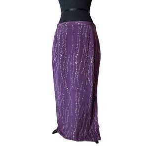Josephine Claus Purple Polka Dot 100% Silk Soft Shell Long Full Maxi Skirt SZ 12